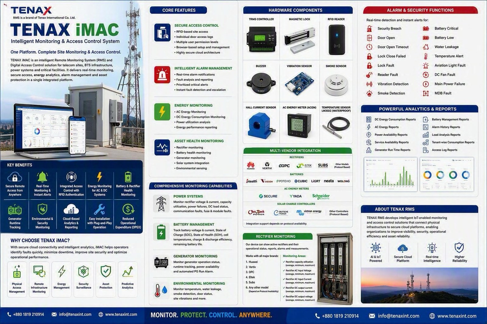 TENAX iMAC product brochure — features, hardware components, alarms and reports