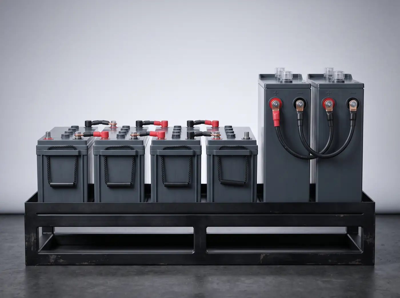Telecom batteries on a stand